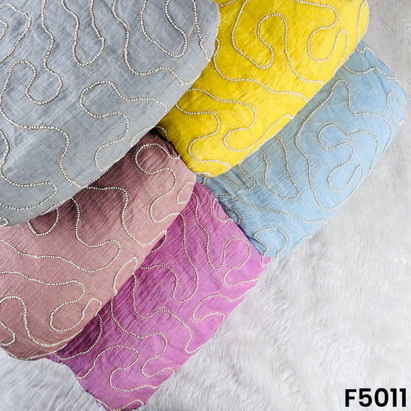 Zari Embroidered Beads Work Mul Chanderi Fabric-F5011