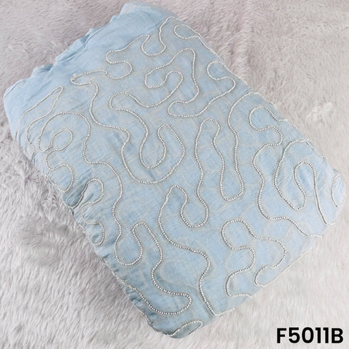 Zari Embroidered Beads Work Mul Chanderi Fabric-F5011