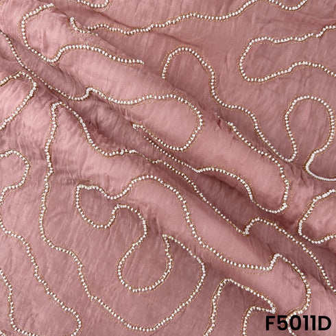 Zari Embroidered Beads Work Mul Chanderi Fabric-F5011