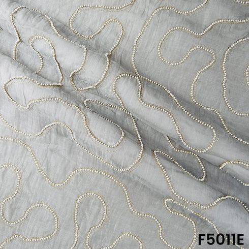 Zari Embroidered Beads Work Mul Chanderi Fabric-F5011