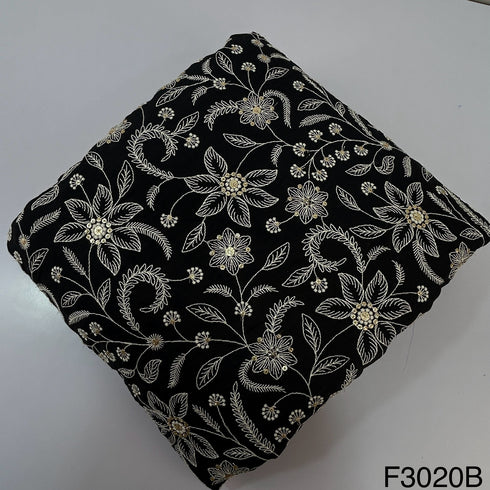 Thread Zari Sequins Embroidered Raw Silk Fabric-F3020