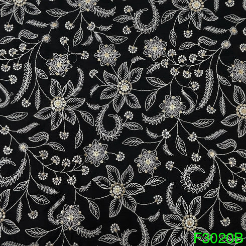 Thread Zari Sequins Embroidered Raw Silk Fabric-F3020
