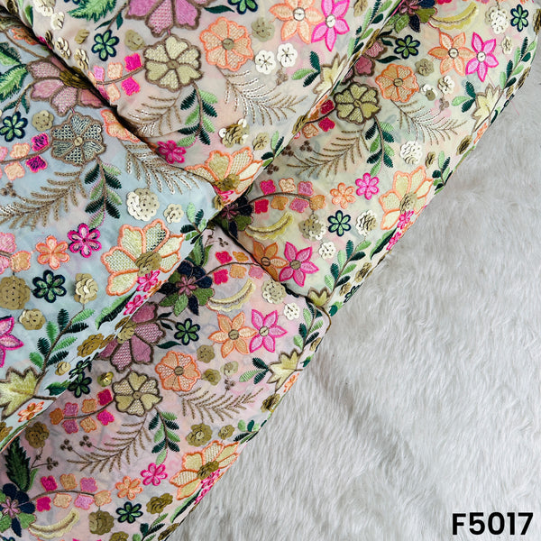 Thread Sequins Embroidered Georgette Fabric-F5017