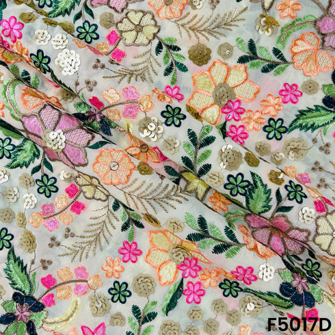 Thread Sequins Embroidered Georgette Fabric-F5017