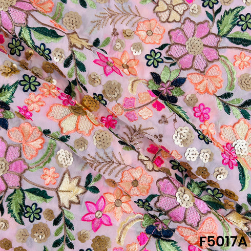 Thread Sequins Embroidered Georgette Fabric-F5017