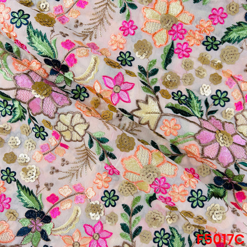 Thread Sequins Embroidered Georgette Fabric-F5017