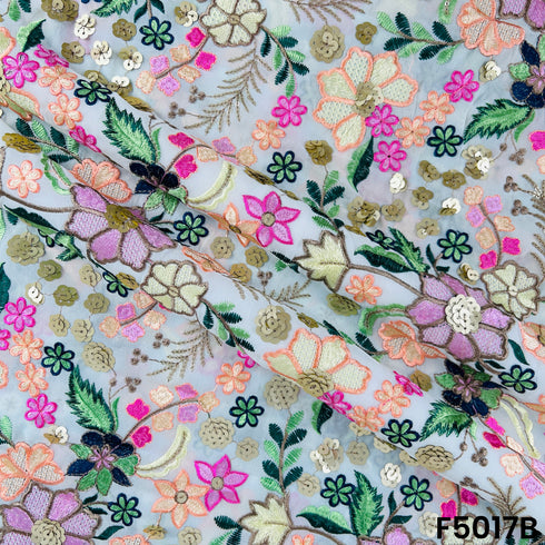 Thread Sequins Embroidered Georgette Fabric-F5017