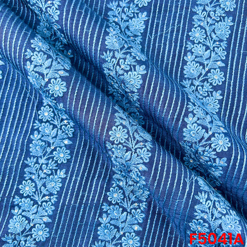 Thread Embroidered Sequins Work Monga Silk Fabric-F5041