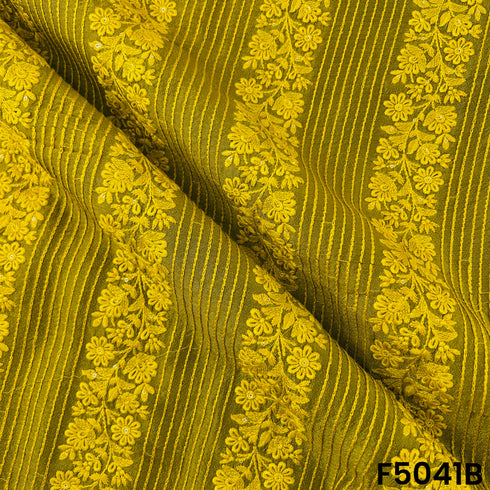 Thread Embroidered Sequins Work Monga Silk Fabric-F5041