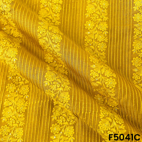 Thread Embroidered Sequins Work Monga Silk Fabric-F5041