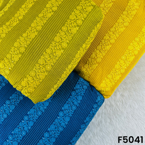 Thread Embroidered Sequins Work Monga Silk Fabric-F5041