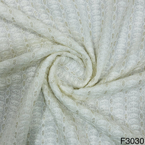 Dyeable Thread Sequins Embroidered Georgette Fabric - F3030
