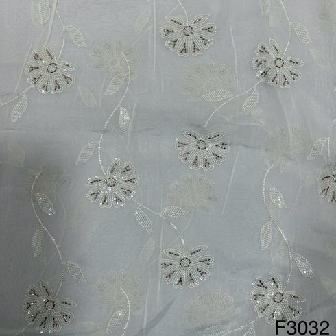 Dyeable Thread Sequins Embroidered Organza Fabric F3032