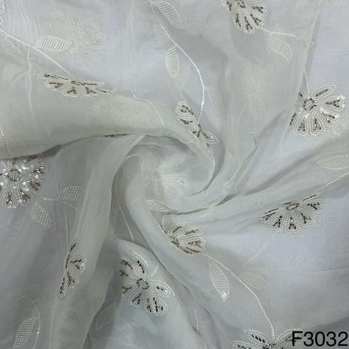 Dyeable Thread Sequins Embroidered Organza Fabric F3032