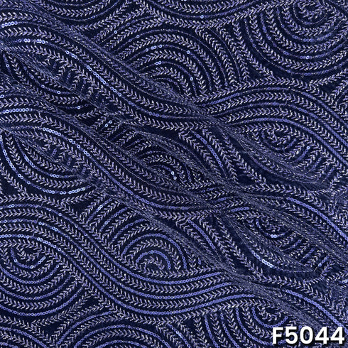 Zari Sequins Embroidered Velvet Fabric-F5044