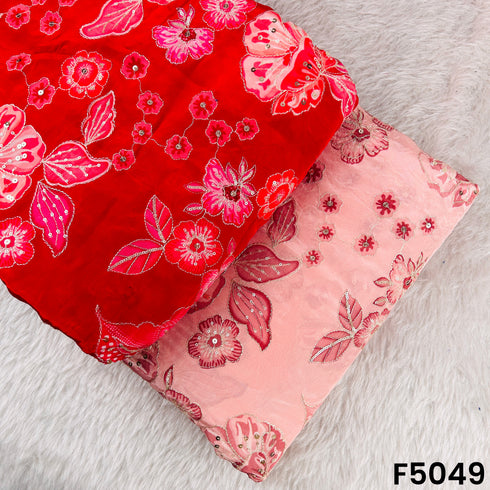 Positional print Zari Sequins Embroidered Crepe Fabric-F5049