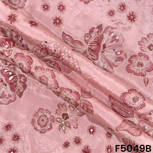 Positional print Zari Sequins Embroidered Crepe Fabric-F5049