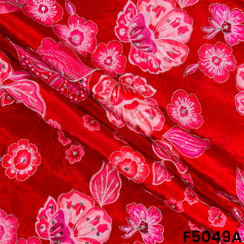 Positional print Zari Sequins Embroidered Crepe Fabric-F5049