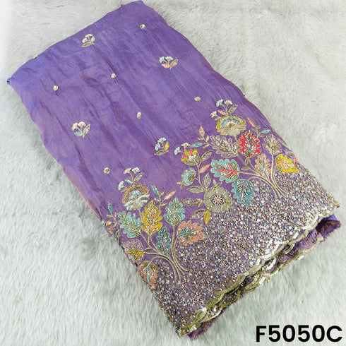 Cut Dana Thread Zari Sequins Embroidered Shimmer Tissue Fabric-F5050