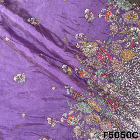 Cut Dana Thread Zari Sequins Embroidered Shimmer Tissue Fabric-F5050