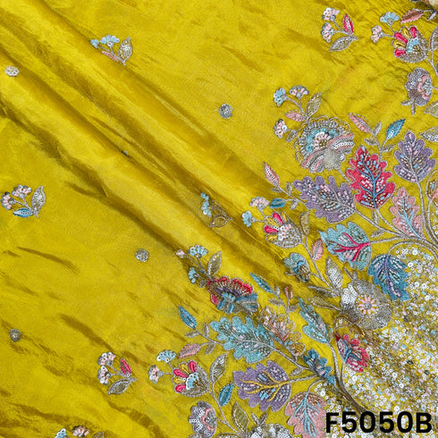 Cut Dana Thread Zari Sequins Embroidered Shimmer Tissue Fabric-F5050