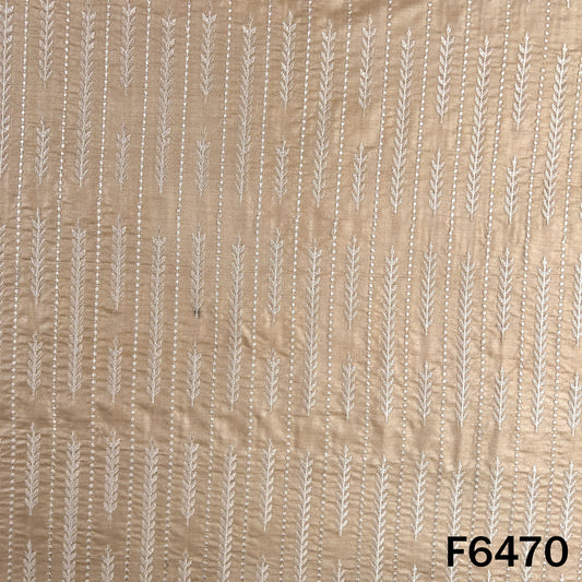 Dyeable Thread Embroidered Pure Monga Silk Fabric - F6470
