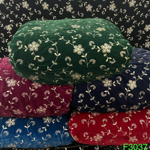 Zari Sequins Embroidered Velvet Fabric-F3037