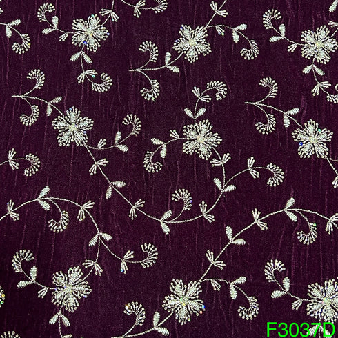 Zari Sequins Embroidered Velvet Fabric-F3037