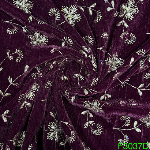 Zari Sequins Embroidered Velvet Fabric-F3037