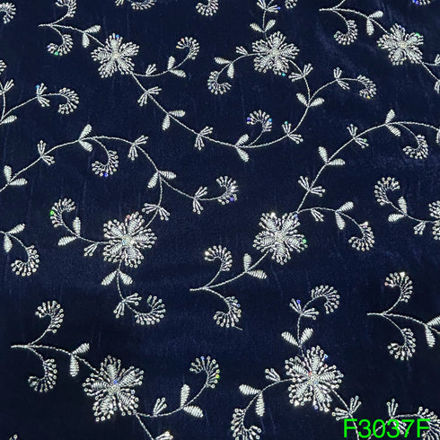 Zari Sequins Embroidered Velvet Fabric-F3037
