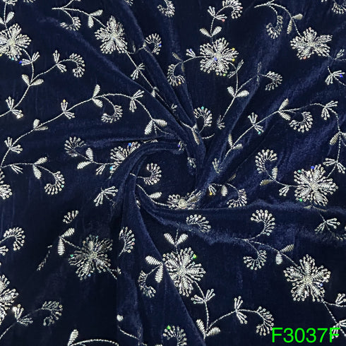 Zari Sequins Embroidered Velvet Fabric-F3037
