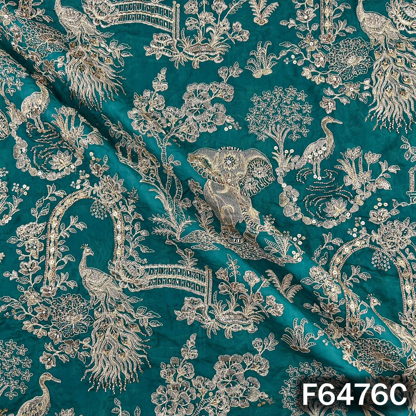 Cut Dana Zari Sequins Embroidered Organza Fabric - F6476