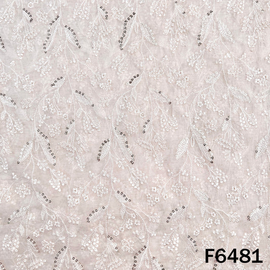 Thread Sequins Embroidered Mul Chanderi Fabric - F6481