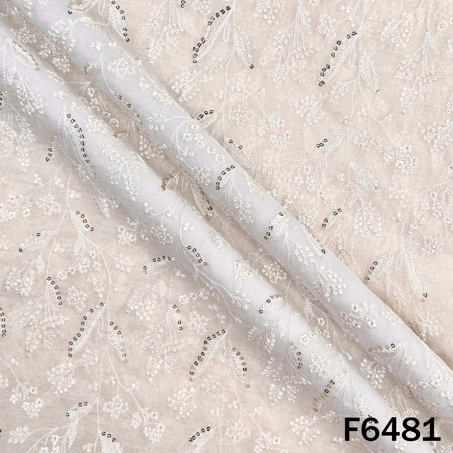 Thread Sequins Embroidered Mul Chanderi Fabric - F6481