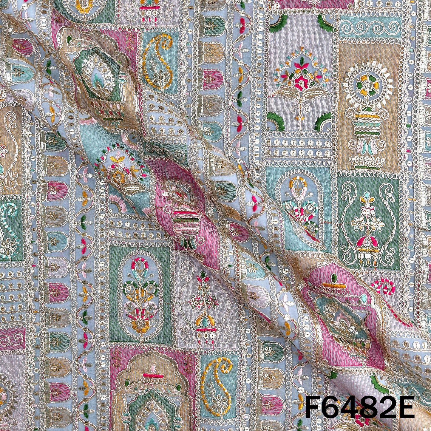 Thread Sequins Zari Embroidered Georgette Fabric - F6482