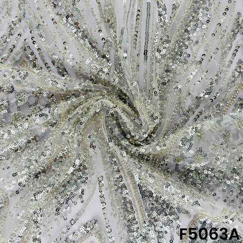 Cut Dana Sequins Embroidered Net Fabric-F5063