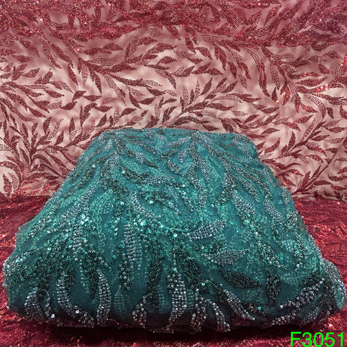 Cut Dana Work Thread Sequins Embroidered Net Fabric - F3051