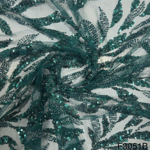 Cut Dana Work Thread Sequins Embroidered Net Fabric - F3051