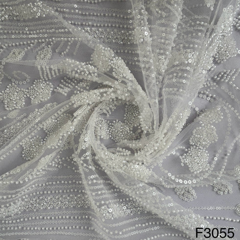 Cut Dana Work Sequins Embroidered Net Fabric-F3055