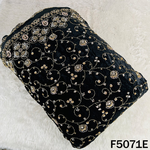 Cut Dana Sequins Pearls Embroidered Lycra Velvet Fabric-F5071