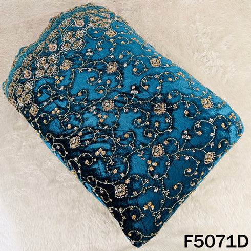 Cut Dana Sequins Pearls Embroidered Lycra Velvet Fabric-F5071