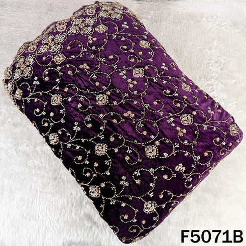 Cut Dana Sequins Pearls Embroidered Lycra Velvet Fabric-F5071