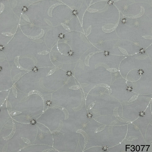 Dyeable Cut Dana work Thread sequins Embroidered Georgette Fabric-F3077
