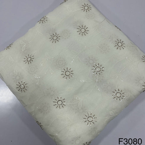 Dyeable Cut Dana Work Thread Sequins Embroidered Georgette Fabric - F3080