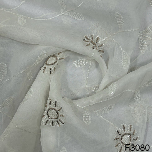 Dyeable Cut Dana Work Thread Sequins Embroidered Georgette Fabric - F3080