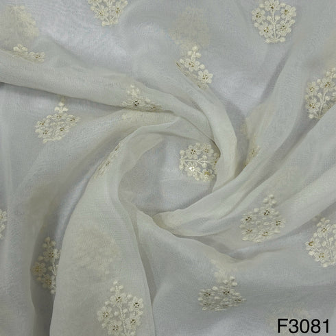 Dyeable Thread Sequins Embroidered Georgette Fabric-F3081
