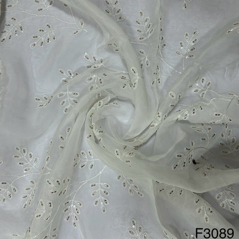 Dyeable Cut Dana Thread Sequins Embroidered Organza Fabric-F3089