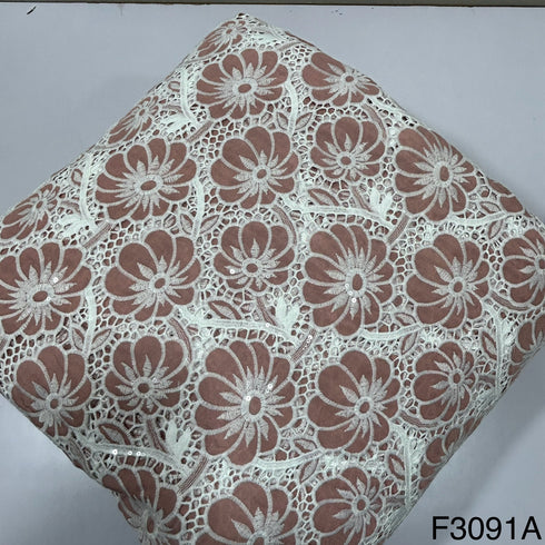 Cut Work Embroidered Crepe Fabric-F3091