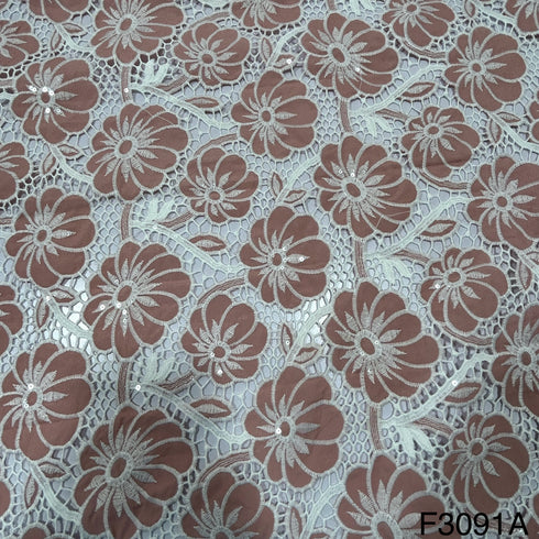 Cut Work Embroidered Crepe Fabric-F3091