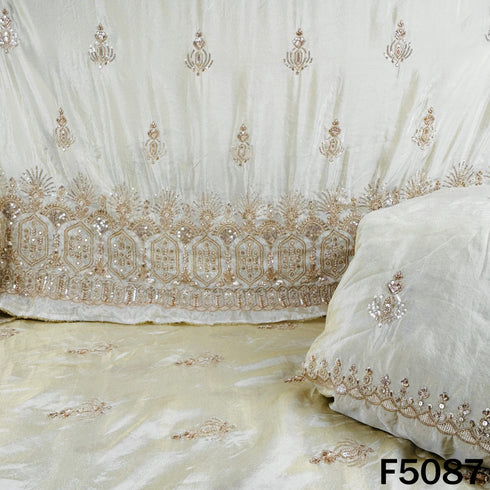 Dyeable Cut Dana Zari Sequins Embroidered Shimmer Tissue Fabric-F5087